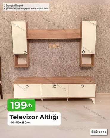 dekor ref: Televizor altlığı və üst asma rəf-modul dəsti - Ölçü: 40×50×180 sm - — 1