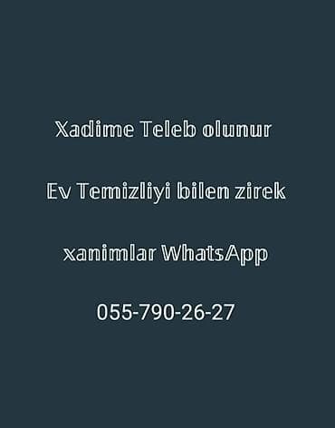 Anbar: Xadimə tələb olunur, İstənilən yaş, 3-5 illik təcrübə, 6/1, Aylıq ödəniş — 1