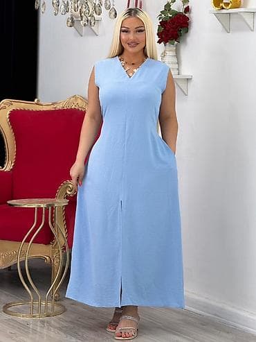 Qadın maxi don – qolsuz, V-yaqlı, önündə mərkəzi kəsikli dizayn - — 8