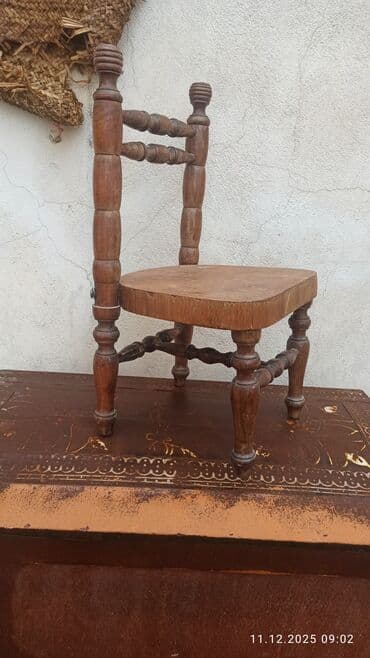 tek oturacaq: Taxta miniatür stul - Material: tam ağac (ləpəli, torna işləməli — 4