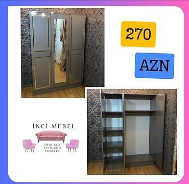 tek kravat: Yeni, 3 qapılı, Güzgülü, Ağ, Digər material, Açılan, Düz dolab — 9
