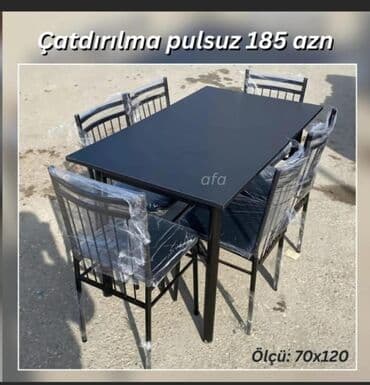 stul ev ucun: Mətbəx üçün, Açılmayan, Dördbucaq masa, 4 stul — 9