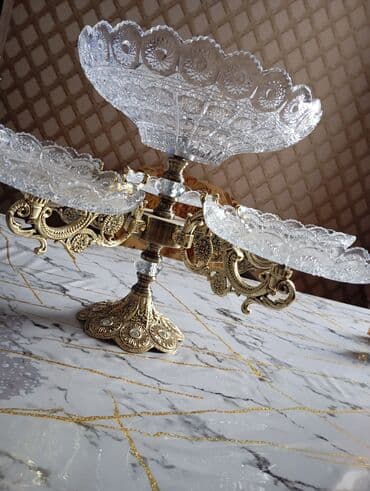 şüşə qab: Altiqabli şüşə-meyvə ve lepe qabi(klassik dizayn) - Material: kəsimli — 2