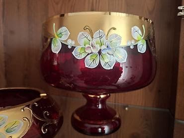 gozel hediyyeler: Qırmızı şüşədən 3 hissəli dekorativ qəndan dəsti - Tərkib: 2 ədəd — 3