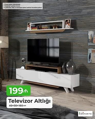 taxta ref: Televizor Altlığı – 40×50×160 sm • Material: 18 mm laminat • Rəng — 1