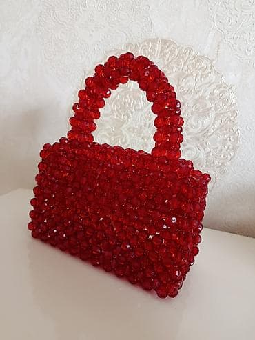 Сумки: Qırmızı boncuklu əl çantası - Material: Parıltılı akril/fasetli — 2