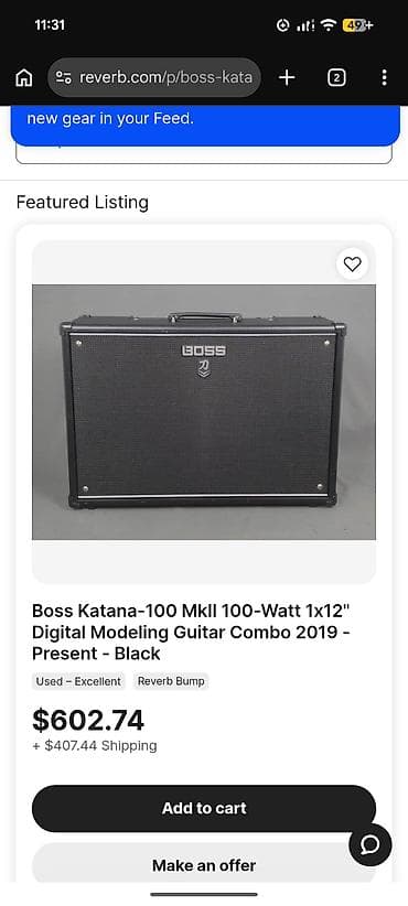 BOSS Katana MkII 1x12 gitar gücləndiricisi və aksesuar dəsti – 100W — 6