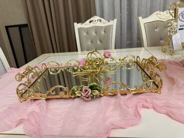 Zərif dizaynlı güzgü səthli bəzəkli xidmət sini - Material: güzgü