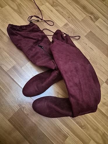 bordo şalvar: Qadınlar üçün qışlıq uzun çəkmələr - Model: dizüstü/over-the-knee - — 2