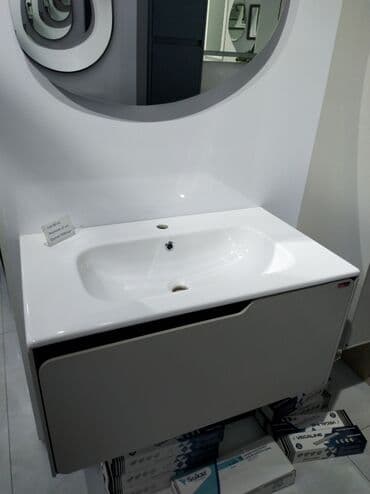 мойдодыр для ванной: Ağ rəngli keramika Çanaq, inteqrasiya edilmiş dolab ilə təqdim olunur — 2