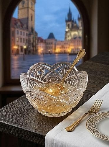 Süfrə ləvazimatları: Məhsul: Şüşə kəsimli xrustal qab ( mürəbbə/konfet qabı) - Material — 3