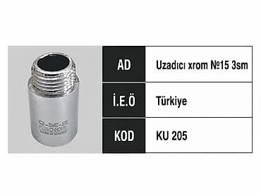 Məhsul: Uzadıcı xrom №15 – 3 sm İstehsal ölkəsi: Türkiyə Kod: KU lalafo.az -da Məhsul: Uzadıcı xrom №15 – 3 sm İstehsal ölkəsi: Türkiyə Kod: KU