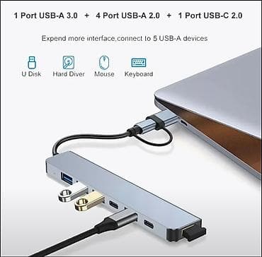 işlenmiş komputer: 7-Portlu USB Hub – USB-A və USB-C 2‑si 1‑də qoşulma Xüsusiyyətlər: - — 2