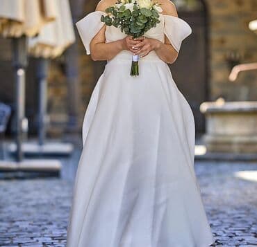 Ağ gəlinlik paltarı - Klassik A-kəsim siluet - Çiyinlərdən sallanan