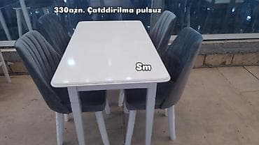 ofis stullari: Ağ rəngli yemək masası dəsti - Dəst: 1 masa + 4 stul - Masa — 1