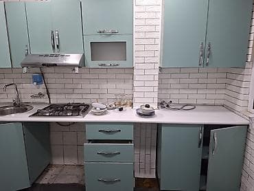 hamam refleri: 2 ci əl Mətbəx mebeli dəsti – L formalı, açıq mavi (mint) rəngdə — 2
