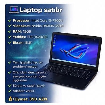 notebook 8gb ram: İşlənmiş ASUS Vivobook, 15.6 ", Intel Core i5, 1 TB, Ünvandan götürmə — 1
