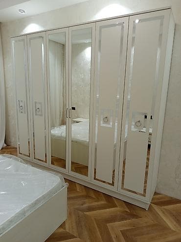 Yeni, 6 qapı, Güzgülü, Ağ, Digər material, Açılan, Düz dolab