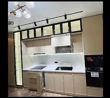 Mətbəx mebeli komplekti – müasir dizayn - Zərif bej rəngli fasadlar