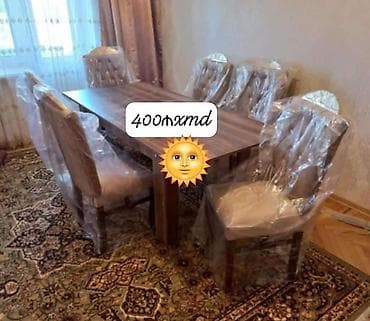 mebel stul: Qonaq otağı üçün, Yeni, Dördbucaq masa, 6 stul — 1