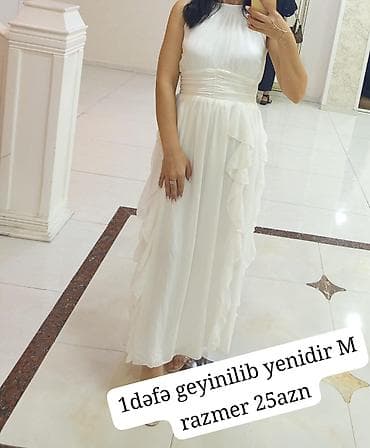 Ağ rəngli zərif gecə/ziyafət donu. - Ölçü: M - Model: qolsuz