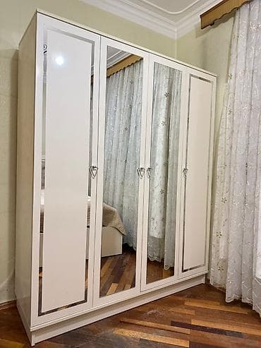 qardirob modelleri: Yeni, 4 qapılı, Güzgülü, Ağ, Digər material, Açılan, Düz dolab — 3