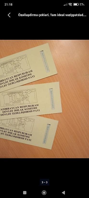 Məhsul: Özəlləşdirmə çekləri (Dövlət özəlləşdirmə payı) Təsvir: - lalafo.az -da Məhsul: Özəlləşdirmə çekləri (Dövlət özəlləşdirmə payı) Təsvir: -