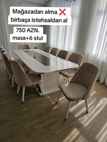 masa taxta: Qonaq otağı üçün, Yeni, Açılmayan, Oval masa, 6 stul — 1