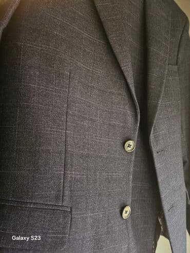 göy rəngli kişi cemperləri: Kişi kostyumu – iki parçalı - Rəng: tünd boz, incə xətli — 2