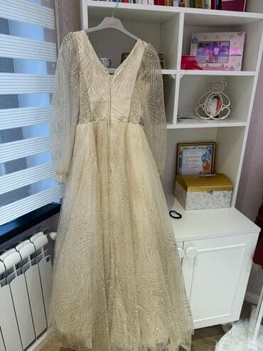 uşaq paltarları: Zərif ziyafət/libas - Rəng: şampan-bej - Parça: çoxqatlı tull (tül) — 2