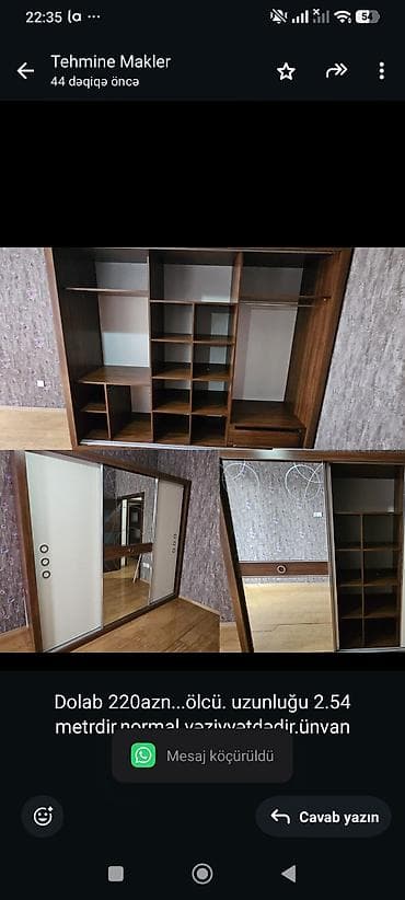 Dolab 220azn. ölcü. uzunluğu 2.54 metrdir.normal vəziyyətdədir.ünvan lalafo.az -da Dolab 220azn. ölcü. uzunluğu 2.54 metrdir.normal vəziyyətdədir.ünvan