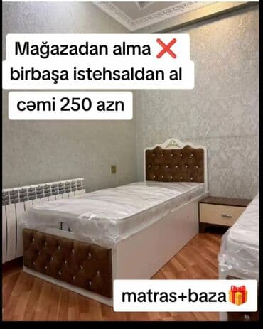Masalar və oturacaqlar: Yeni, Təknəfərlik çarpayı, Bazalı, Matras ilə, Siyirməsiz, Azərbaycan — 8