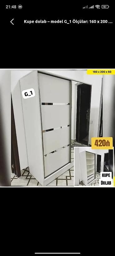 hy320 mini: Kupe dolab – model G_1 - Ölçülər: 160 × 200 × 60 sm - Rəng: ağ - — 1