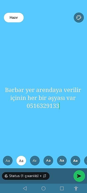 Arendaya verilir: Tam təchizatlı bərbərxana yeri - Hazır işlək məkan