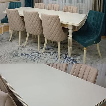 metbex stolu: Masa desti. 750azn. İdeal veziyyetde. 8 stulla. İkisi yaşıl — 1