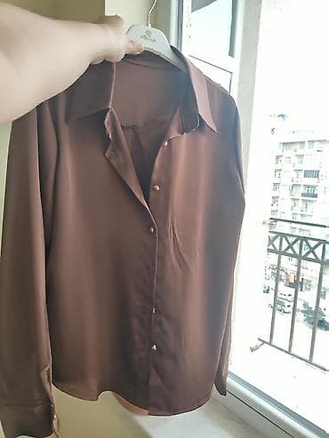 Куртки: Qadın köynəyi – ipək effektli, qəhvəyi rəng - Model: uzunqol, klassik — 2