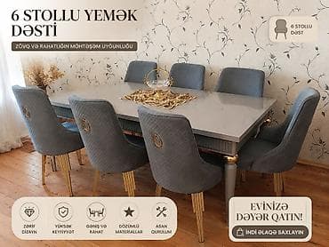 stolüstü dəst: 6 stullu yemək dəsti - Tərkib: 1 ədəd düzbucaqlı masa + 6 ədəd stul - — 3