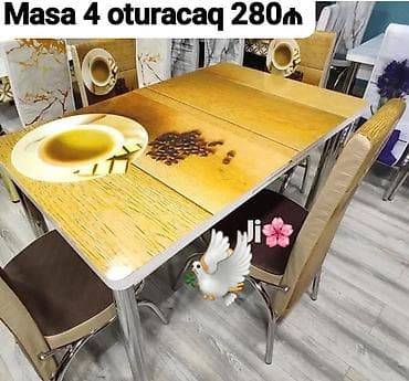 Mətbəx üçün, Yeni, Açılmayan, Dördbucaq masa, 4 stul — 1