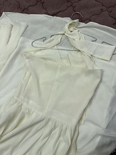 şifon donlar: Ağ rəngli uzun şifon don 36 ölçüyə uyğundur - Model: boğazdan — 2