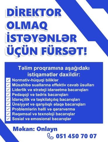 Direktor olmaq istəyənlər üçün onlayn təlim proqramı Proqram məzmunu