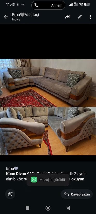 divan satisi: Ema🩶 *Künc Divan 600₼Təcili Satılır* _Yenidir 2-aydir alınıb köç — 1