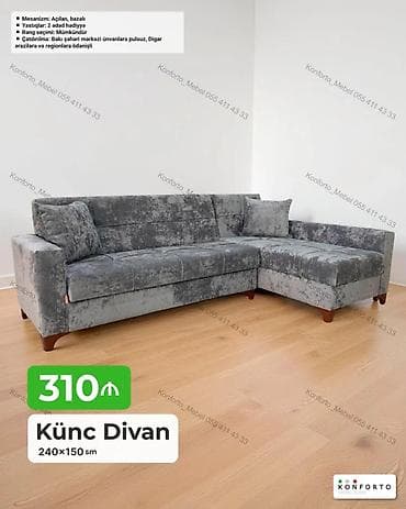 Künc Divan – 240×150 sm - Mexanizm: açılan, bazalı (yataq funksiyası — 1