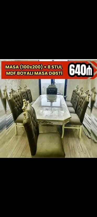 ders masaları: Qonaq otağı üçün, Yeni, Açılan, Dördbucaq masa, 6 stul — 5