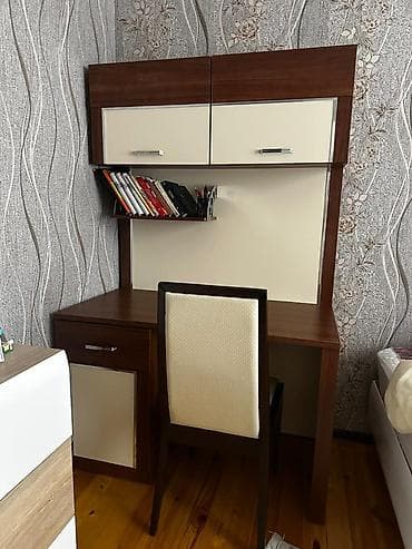 saloglu stullar: İş masası və stul dəsti - Material: ağac teksturalı laminat (tünd — 1
