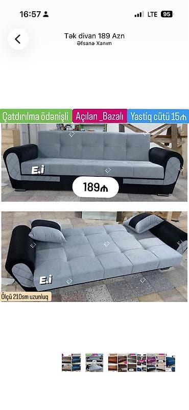 tek dolablar: Tək divan – açılan, bazalı model - Qiymət: 189 AZN - Ölçü: 210 sm — 1