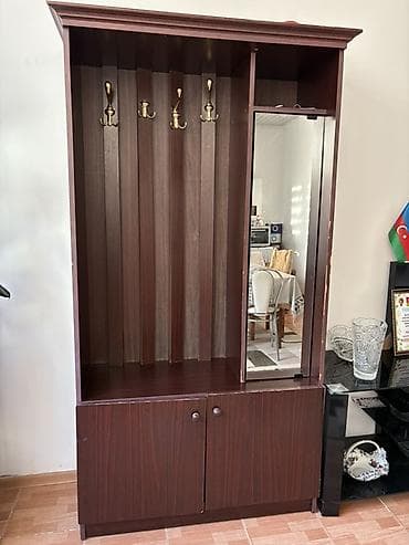 dolab: 2 qapılı, Güzgülü, Qəhvəyi, Digər material, Açılan, Düz dolab — 1