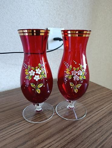 şuşe silen: Qədəhlər, rəng - Qırmızı, Şüşə, 2 ədədli dəst, Çexiya — 1