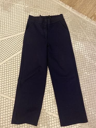 şuba geyim: Tünd göy rəngdə klassik şalvar - Model: düz kəsim, yüksək bel - — 1