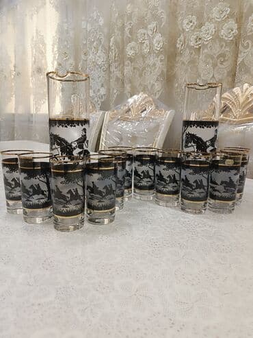 şüşə qab: Stəkanlar, rəng - Qara, Şüşə, 14 ədədli dəst — 26