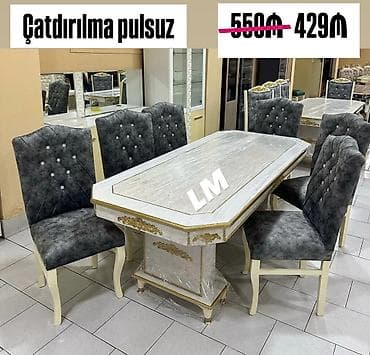 kuxna stol stul: Qonaq otağı üçün, Açılmayan, Dördbucaq masa, 6 stul — 1